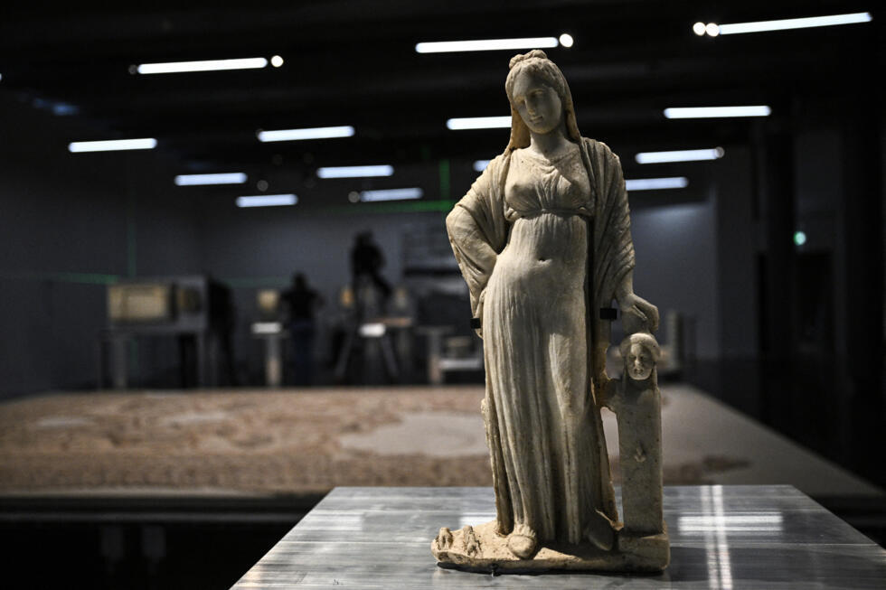 A statuette of the Greek goddess Aphrodite on display at the Arab World Institute in Paris.