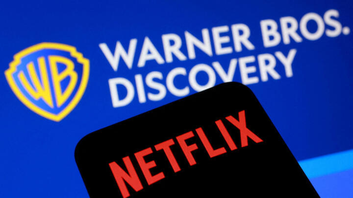 Illustration shows Netflix and Warner Bros Discovery logos