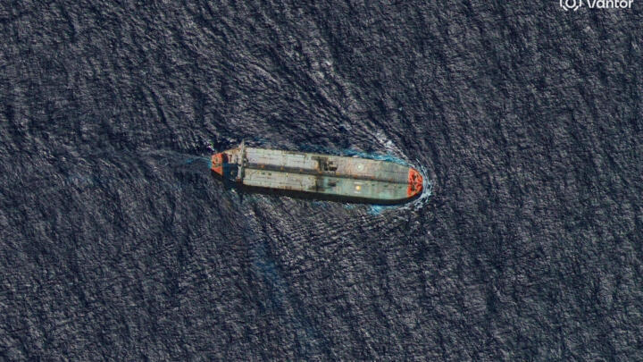 The crude oil tanker Skipper recently seized by the US off the coast of Venezuela, in the southern Caribbean Sea, Friday, Dec. 12, 2025. 