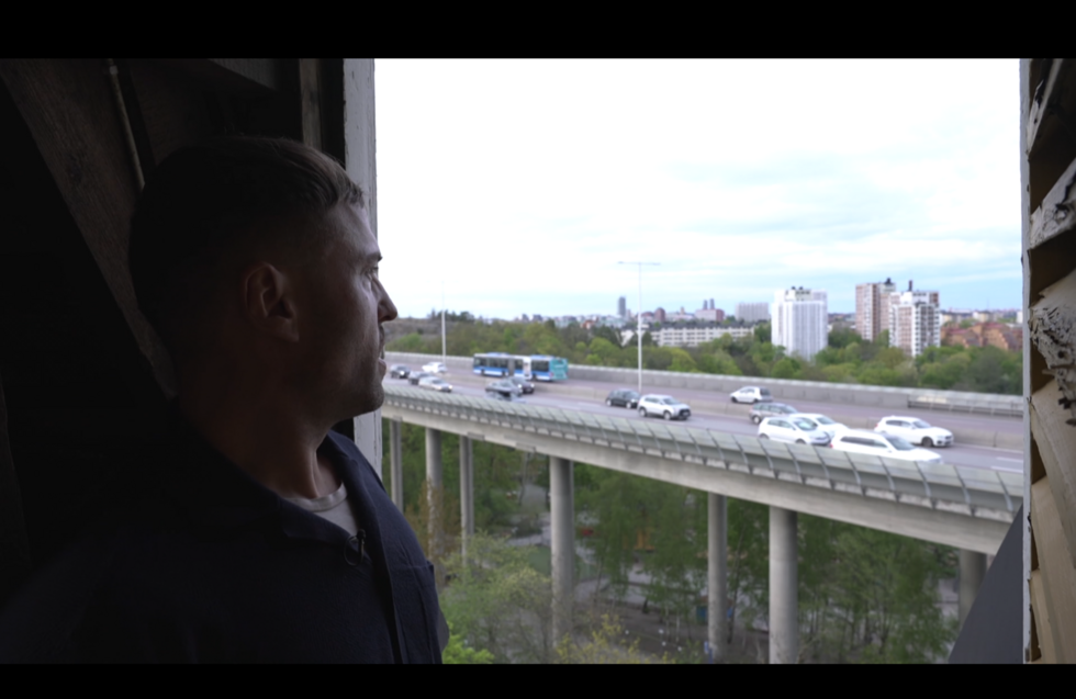 Johan Strindberg, president of the association that runs St Sigfrids, looks out from the church spire.
