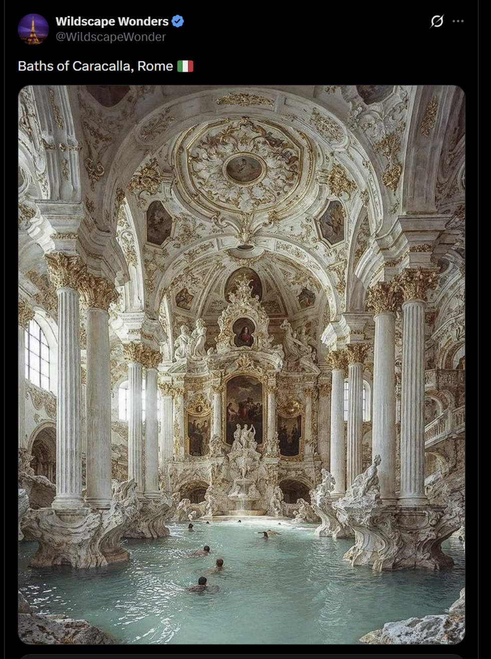 This AI-generated image of the Baths of Caracalla, shared online on November 19, 2025, is completely historically inaccurate.